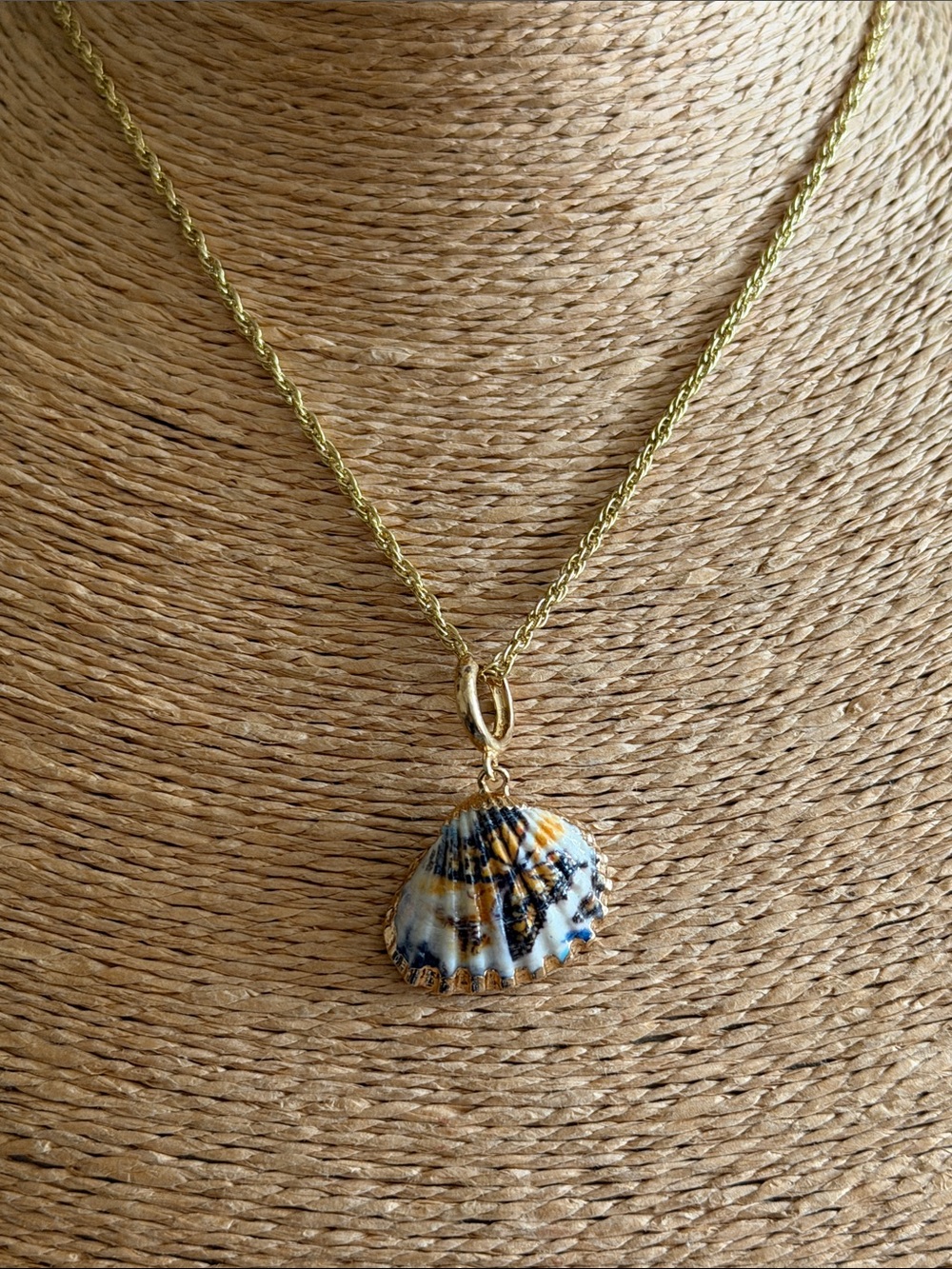 Hand painted butterfly 🦋 shell pendant on gold filled chain